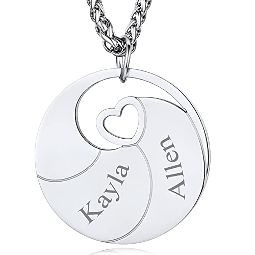 Custom4U Personalized Birthstone Name Necklace - Heart & Round Pendants Sterling Silver & Stainless Steel Family Tree of Life Charm Mother's Day Jewelry Gift for Women Mom Grandma 6-Silver-2