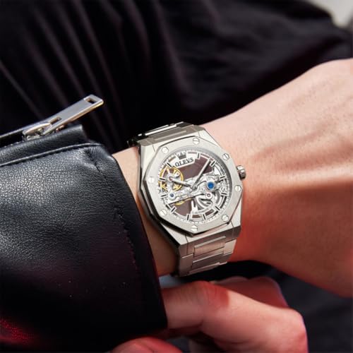 Image of OLEVS Automatic Watch for Men Self Winding Mechanical Luxury Business Stainless Steel Multi Calendar Waterproof Luminous Wrist Watches