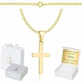 ZELYA Collana in oro con croce - catena in argento 925/585 placcata oro 14K per ragazze e ragazzi – 45 cm, collana per Comunione con croce, collana per bambini per Comunione e Battesimo, con scatola
