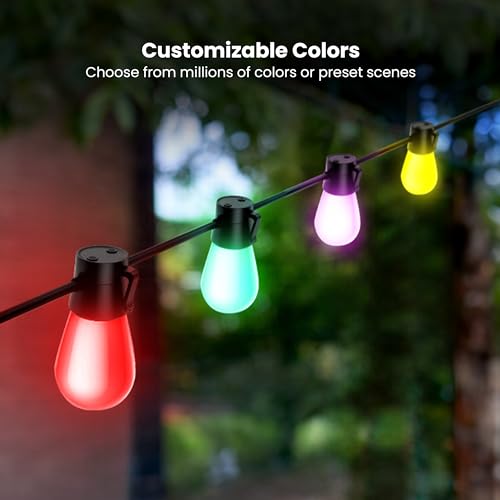 Feit Electric 24ft Smart Outdoor String Lights, 12 Socket Color Changing Works with Alexa/Google Assistant, Heavy Duty and Weather Resistant - Frosted Bulb - LVSL24-12/RGBW/AG by Feit Electric - Image 5