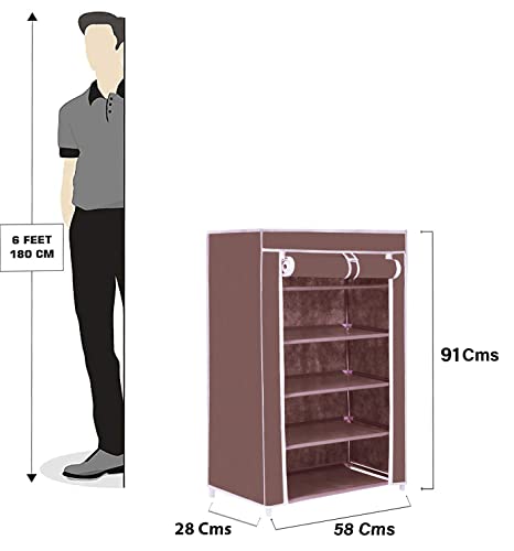 Image of FLIPZON | 5 Shelves Baby Foldable Wardrobe | Non-Woven Fabric Shelves | Brown