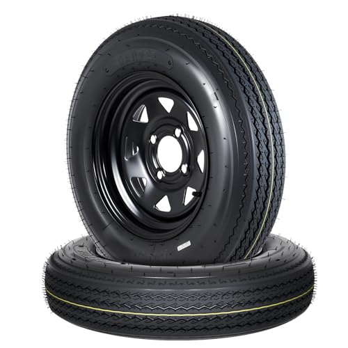 Garvee 2-Pack 5.30-12 5.30x12 530-12 Trailer Tires with 12 Rims 4 Lug on 4 Bolt Pattern 6PR Load Range C Heavy Duty 5.30x12 5.3-12 Tires for Utility Boat Camper Cargo Trailers