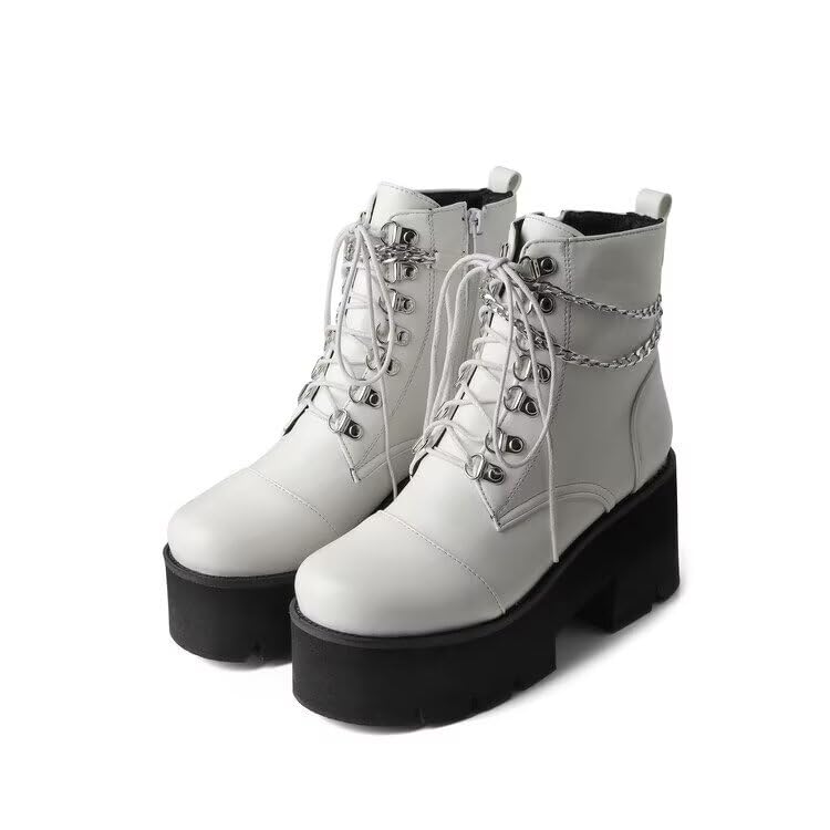 Buckle Chain Punk Boots Goth Lace Up Studded Zipper Chunky Heel Wedge Platform Ankle Short Biker Booties