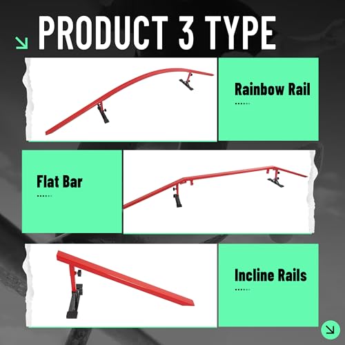 Gelacie Ultimate Skateboard Rail Grindrail Kit - Portable Adjustable Grind Rail Ramp Set for Skate, BMX Bike, Roller, Snowboard, Scooter, Rainbow Flat Incline Rail