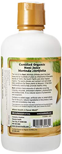 Dynamic Health Organic Certified Noni Juice, 32 Oz #TOP1