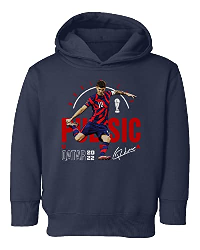 KING THREADS World Soccer 2022 Pulisic 10 USA Football Fans Toddler Hoodie Sweatshirt (Navy, 2T)