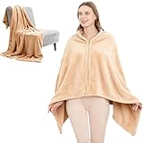 SNZ Flanell Decke Poncho Damen & Herren - Extra Weicher Winter Cape als Sofadecke, Reisedecke und Geschenk (150x80 cm) - Warme Wohndecke für Zuhause, Airplane, Büro und Camping, Langlebig (Khaki)