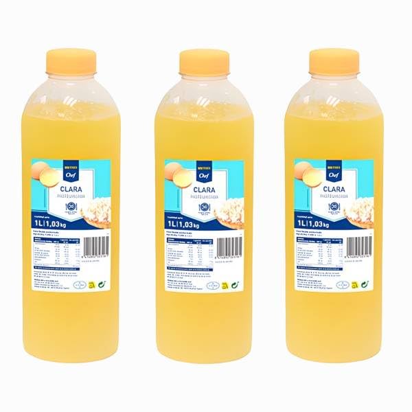 METRO Chef Huevo liquidoP 1L - Listo para Tortillas, Revueltos, Reposteria y Batidos - Para tu cocina y Postres. (Producto refrigerado) ( Pack de 3 Botellas Clara de Huevo Liquido Botella 1 L.)