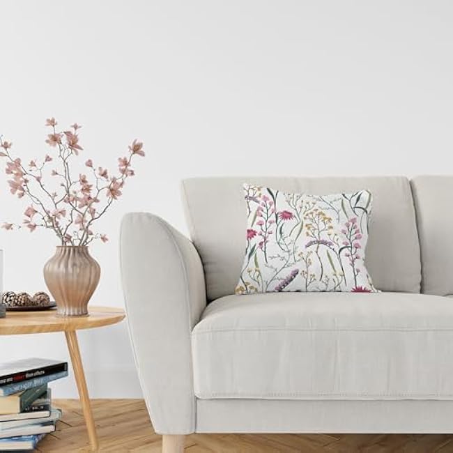 Wild Floral Throw Pillow Covers 18x18 Inch Set of 2, Linen Decorative Pillow Covers for Bed Couch Sofa Bedroom Living Room Home Decor, B27