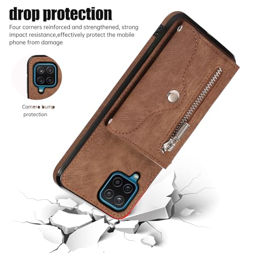 Étui en cuir Samsung Galaxy M12 et A12 avec support vidéo finition marron - 6