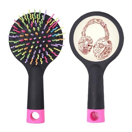Brosse à cheveux démêlante à coussin d'air avec motif casque de musique pour salon