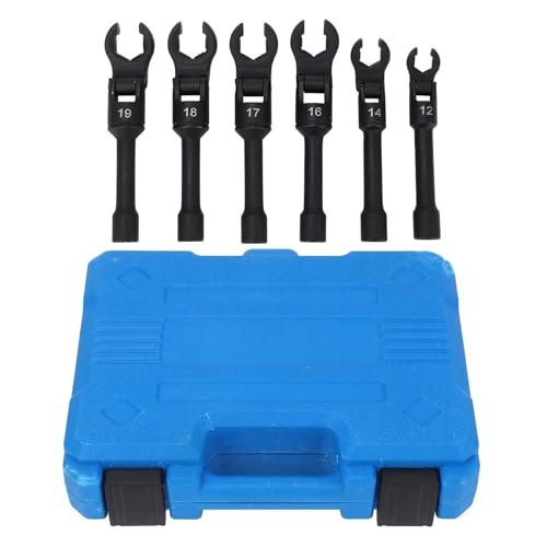 QWUUYEC Serie Chiavi a Becco di Corvo 6 Pezzi, 1/2 e 3/8 Pollici, Testa Flessibile a 180°, Chiavi Flare Nut Metriche, Per Rimozione Dadi Difficili - Accesso Facile, Presa, Ide