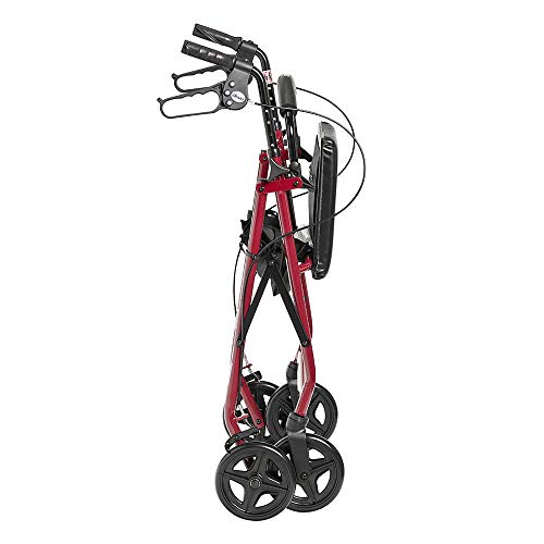 Image of Drive Medical Aluminum Rollator Fold Up and Removable Back Support, Padded Seat with 7.5-Inch Casters, Red | Aluminum Rollator Folds Up with Removable Back Support, Padded Seat and Smooth-Rolling Casters for Easy Mobility