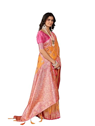 Image of Mehrang Cotton Banarasi Silk Saree for Women With Unstitched Blouse Piece