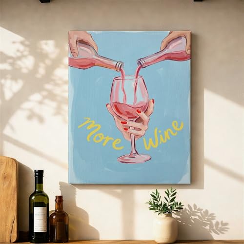 Wine Glass Canvas Kitchen Wall Art, Contemporary Playful Hands Bottles