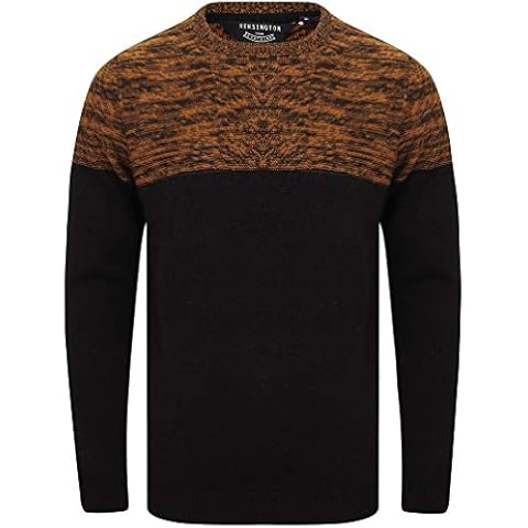 Kensington Eastside Men's Crew Neck Block Colour Knitted Jumper - Rubber Brown/Black - XXL Cover
