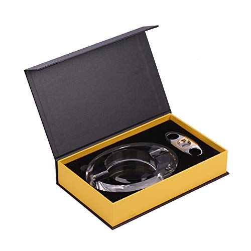 Cigar Gift Sets For Men - Cigar Crystal Ashtray And Stainless Steel Chrome Finished Cigar Cutter Gift Boxed Perfect Gifts For Men Our Cigar Accessories Ashtrays And Cigar Cutters #TOP1