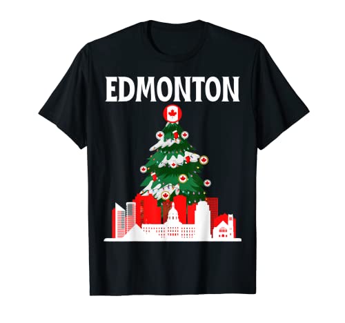 Edmonton Skyline Canadá Bandera Canadiense Árbol de Navidad Amor Camiseta