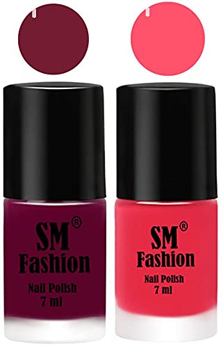 Image of Long Lasting Nail Polish | Nail Paint Combo 7 ml Each) - Set of 2 Mulberry-Dark Pink