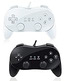 VOYEE Classic Controller, Compatible with Wii Classic Controller, 2 Pack Wired Pro Controller Compatible with Nintendo Wii Console (Black_White)
