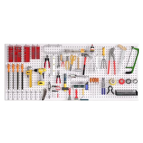 SaryEdge Tool Pegboard Garage Wall Rack Drill Bit Storage Wrench Set Racks Holders,Pegboard Panels,Pegboard Panels, Peg Board Tool Storage Holders, Metal Pegboard W,White-62.99x23.62in/160x60CM