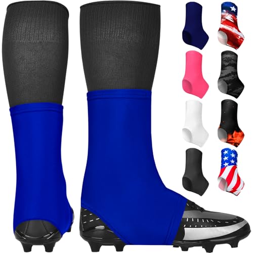 Exxact Sports Spats Football Cleat Covers - Keep Your Laces Tied and Cleats Clean, Football Spats for Cleats, Perfect for Baseball, Soccer, Lacrosse, Hockey (Royal Blue, Medium)