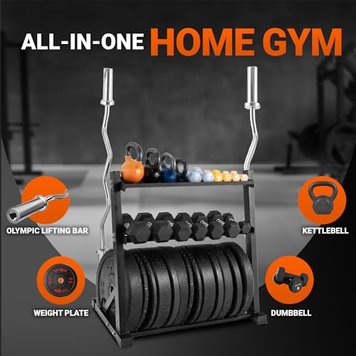 Yes4All Multi-Functional Weight Storage Racks, Dumbbell Rack for Home Gym Storage of Dumbbell/Kettlebell/Weight Plate & Barbell - 1000LBS Capacity