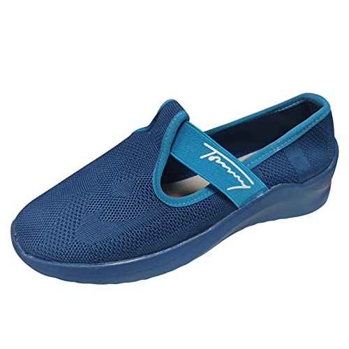 Genérico Zapatillas Sin Cordones Zapatillas Mujer Caminar Zapatillas de Deporte Casuales con de Malla Hueca y Ligera de Color sólido a la para Mujer Zapatillas Running Mujer Calzado (Blue, 39)