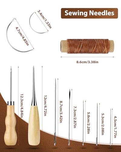 PLANTIONAL Leather Working Tools for Beginners: Professional Leather Craft Kit with Waxed Thread Groover Awl Stitching Punch for Leathercraft Adults Gifts 02