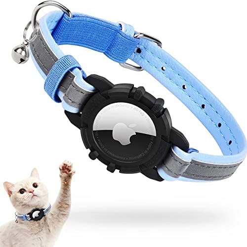 Reflective AirTag Cat Collar, JIARUI Integrated Apple Air Tag Cat Collar, Leather GPS Cat Collar with AirTag Holder and Bell [Orange], Tracker Cat Collars for Girl Boy Cats, Kittens and Puppies