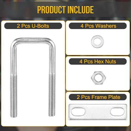 Image of DTGN M10x40x100mm U Bolts Square Kit - 2Set - 304 Stainless Steel U-Bolt Kit with Nuts, Washers, Frame Plate - Good for Pipe, Trailer, Automotive, Leaf Spring Fastener