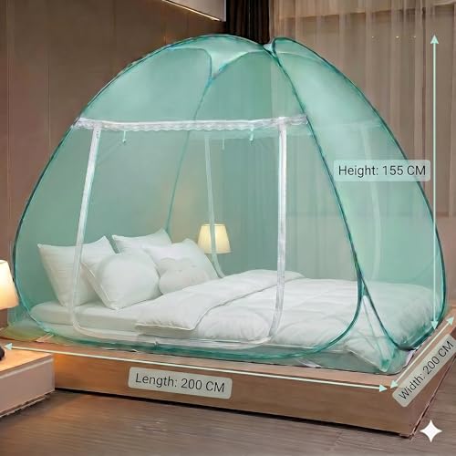 Image of Mosquito Net for Double Bed, 6.5x6.5 Feet 30 GSM Premium Double Bed Machardani, Strong and Durable, PVC Coated Tent Type, Foldable, Corrosion Resistant, King Size (Green)