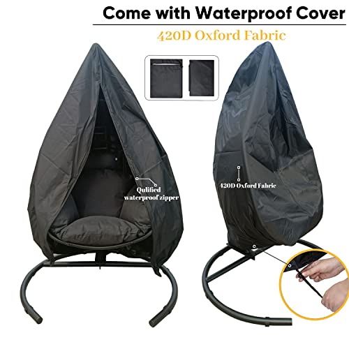 JOYBASE Hanging Egg Chair with Stand, Oversized Patio Swing Chair with Stand and Cushion, Hammock Wicker Rattan Lounge Chair for Indoor Outdoor Backyard Garden (Dark Grey)