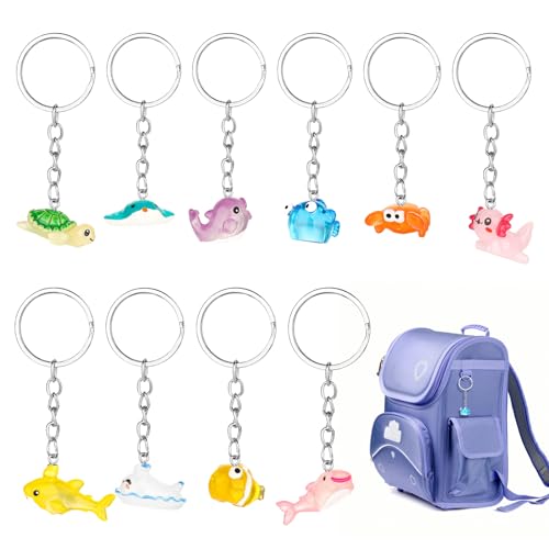 TIESOME 10 Pièces Porte-clés Créatures Marines, Mini Porte-clés, Ornement Suspendu, Décoration de Sac à Dos, Cadeaux de Fête, Adaptés aux Fêtes d'Enfants