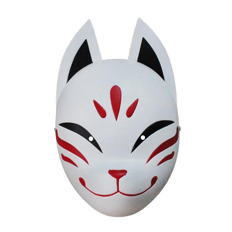 maskshop Venice Máscara Kitsune – Máscara Anime Japonesa de Zorro – Hecha a Mano en Resina con Cinta Elástica Ajustable – Ideal para Cosplay, Decoración y Festivales