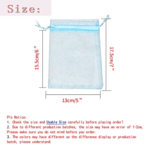 Image of Dealglad 50Pcs Organza Bags 5x7 Inch, Sky Blue Sheer Baby Shower Party Favor Bags with Drawstring, Jewelry Gift Bags Wedding Candy Pouches