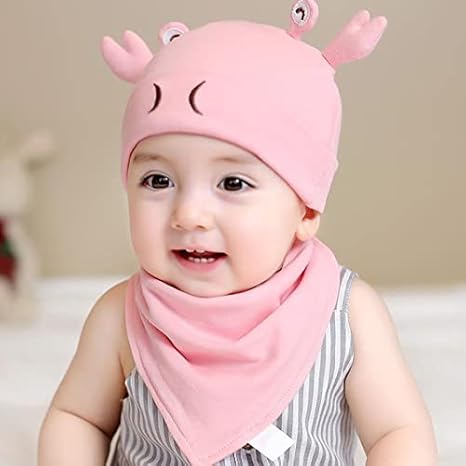 Amazon Co Jp 赤ちゃんの帽子秋と冬0 3 6 12ヶ月満月の男性と女性赤ちゃんの赤ちゃんの帽子春と秋かわいいと超かわいい 粉色小螃蟹 夹棉帽子 三角巾 服 ファッション小物
