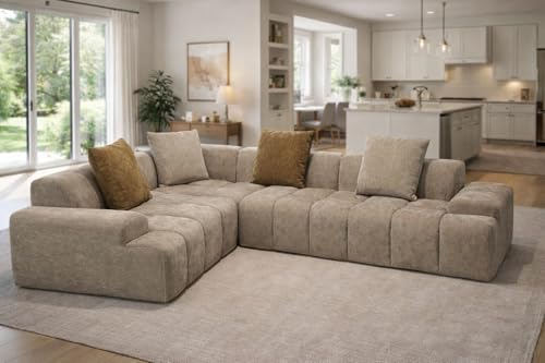 Proconfort Canapé d'angle Compressé Polina, Beige ou Gris, Configuration Droite