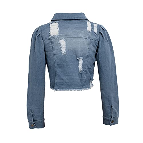 Huankd Jean Jackets For Women, Red Jacket Women 90S Pull Femme Soldes Hiver Fashion Women's Solid Button Wear Out Long Puff Sleeve Denim Jacket Coat Coats Big Winter Dress Lightweight (Xl, Blue) #TOP4