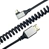 Seadream 4k Coiled Micro HDMI Cable;Left Angled Coiled Spring Micro HDMI to Full HDMI Male to Male Cable - Stretched Length 50cm to 240cm - Supports Ethernet, 3D 4K 1080P,Alu Shell