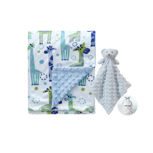 CREVENT Suaves y acogedoras Mantas de bebé para niños y niñas + Manta de Seguridad, Set con Bolsa de Regalo Newborn Essentials (Animal)
