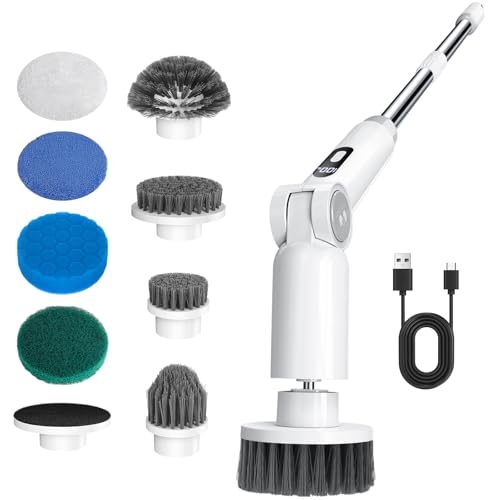 Image of fishkeeper 8-in-1 Electric Aquarium Cleaning Brush - IPX9 Waterproof, LED Screen Handle w / 2 Speed-Control & Battery Display USB Rechargeable Spin Fish Tank Cleaner Tools Kit with 8 Scrubbers