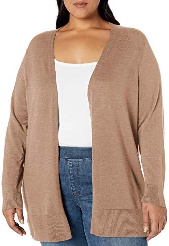 Amazon Essentials Women's Lightweight Open-Front Cardigan Sweater (Available in Plus Size), Camel Heather, Medium