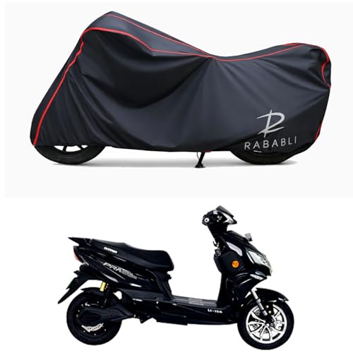 Image of Waterproof Bike Body Cover Compatible for | Okinawa iPraise+ | Taffeta Fabric, Red Piping Design, Bottom Elastic Fit | Dustproof, Sun UV & Rain Protection for All Bikes
