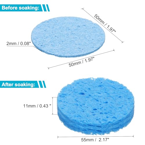 Image of uxcell Soldering Sponge 1.97 inch x 1.97 inch Round Sponge Replacement Welding Soldering Iron Tip Cleaning Pads Soldering Iron Special High Temperature Sponge Blue 20pcs