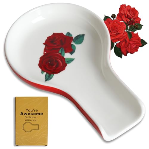 Spoon Rest - Rose Valentine Decor Valentine Gifts for Men Rose Lover Holder for Cooking Spoons Spatula Kitchen Spoon Rest for Stove Valentine Decoration Gift Box Ready
