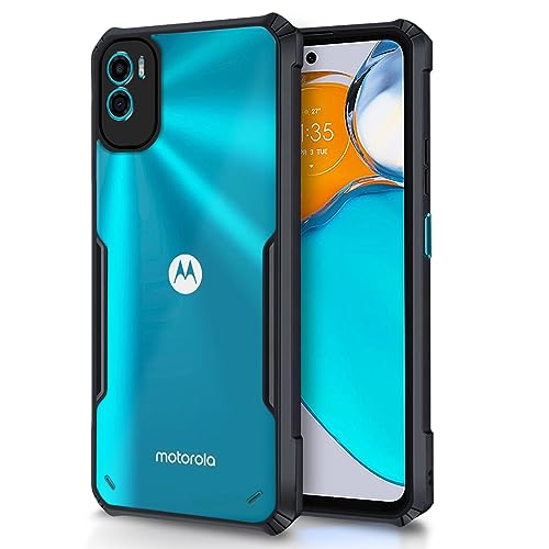 Image of Pikkme Motorola Moto E22s Back Cover | Crystal Clear Transparent Back | Ultra Hybrid | Full Camera Protection | Raised Edge | Bumper Back Case (Black)