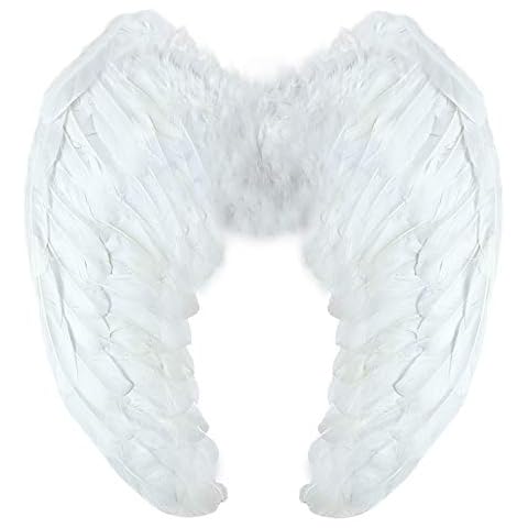 Yummy Bee Angel Fairy Wings Costume Fancy Dress Large 60 x 40 Black White Red Deluxe Real Feathers (White) Cover
