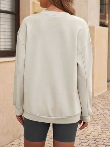 Fisoew Sweatshirt Damen Langarm Pullover V-Ausschnitt Langarmshirt Oversized Casual Oberteile Locker Basic Pulli Einfarbig Top Hellkhaki XL