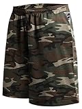 Ma Croix Mens Basic Mesh Shorts with Pockets Basketball Gym Workout Plain Uniform PE Shorts (X-Large, Green Camo)